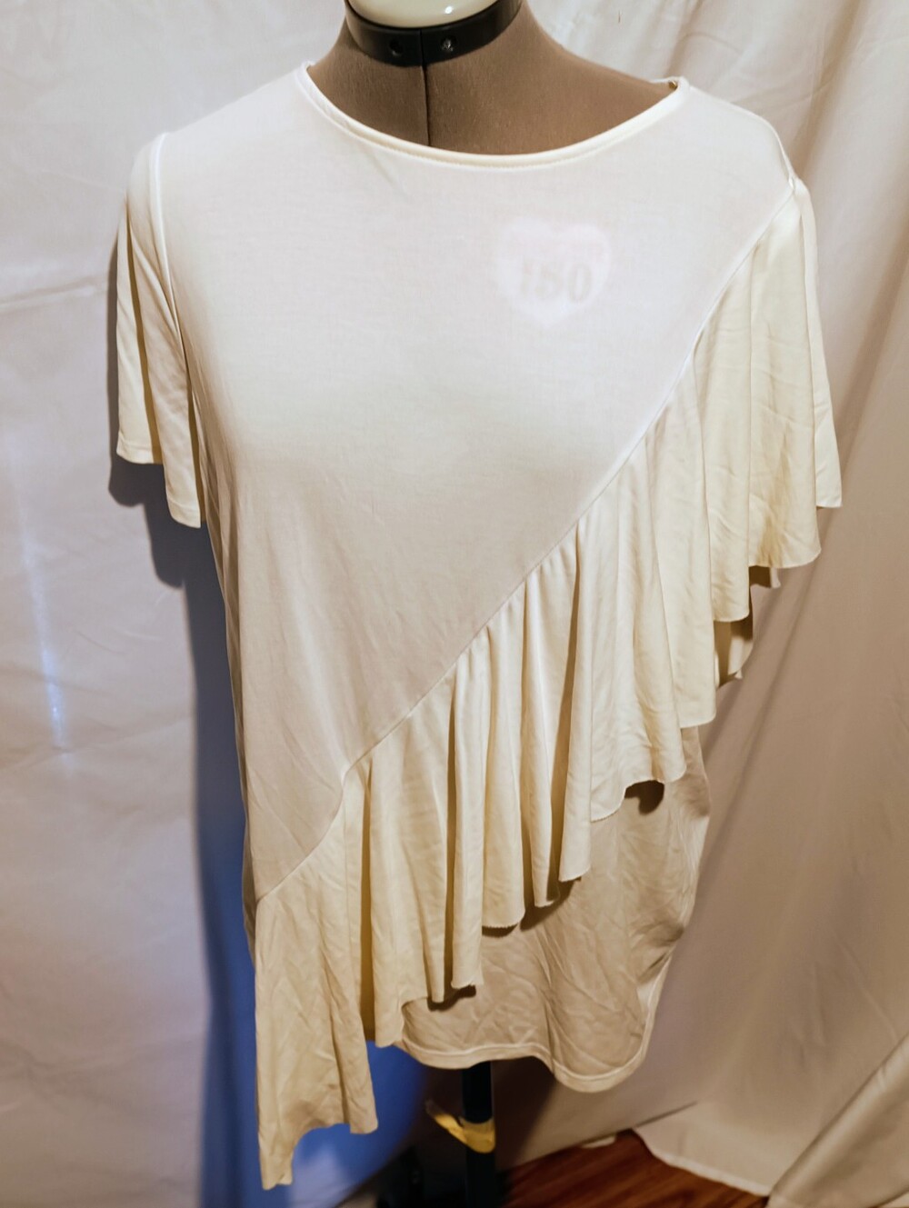 🥬Women's Asymmetrical Ruffle Top – Cream Large - Picture 2 of 12